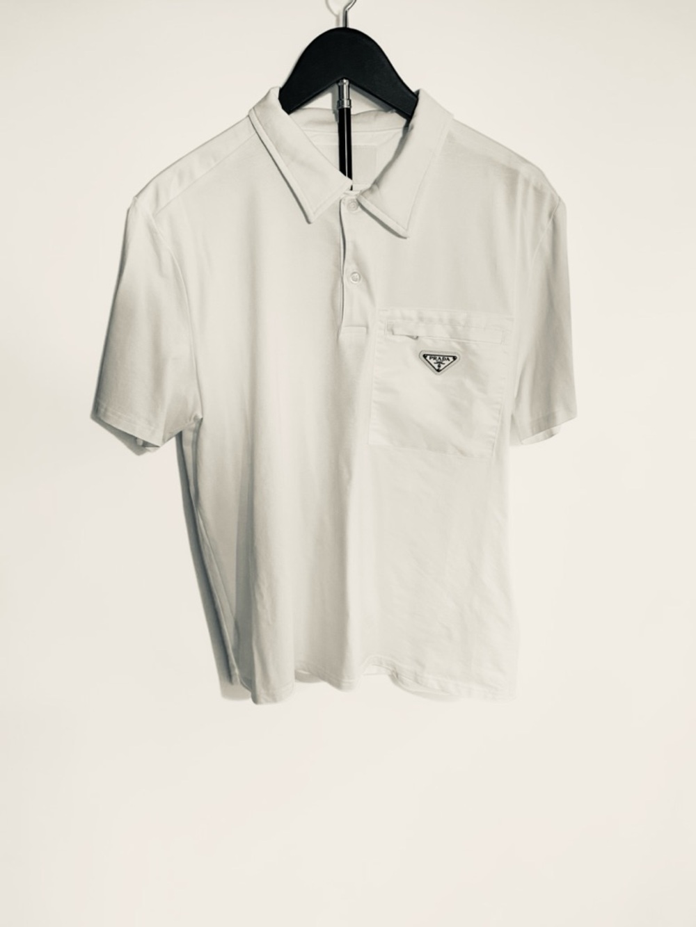 Prada White Short-Sleeve Polo with Chest Pocket and Logo Patch